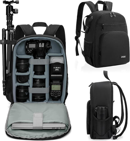 IPEB Camera Backpack Bag with Tripod Holder Water Resistant Camera Cases Photography Backpack Anti-Theft for DSLR Camera