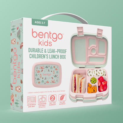 Bentgo Kids Prints Leak-Proof, 5-Compartment Bento-Style Kids Lunch Box - Ideal Portion Sizes for Ages 3-7, Durable, Drop-Proof, Dishwasher Safe, & Made with BPA-Free Materials (Nature Adventure)