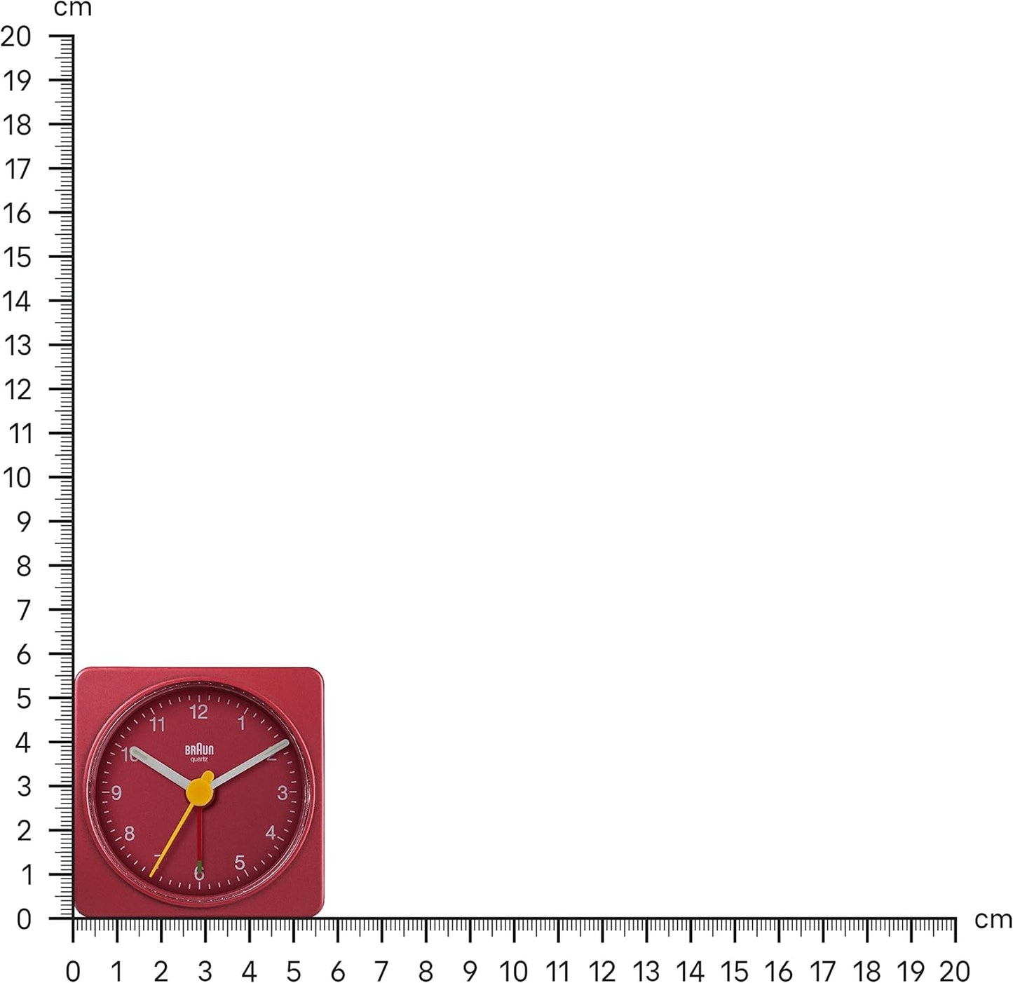 Braun Classic Travel Analogue Alarm Clock, Compact Size, Quiet Quartz Movement, Crescendo Beep Alarm in Red, Model BC02R.