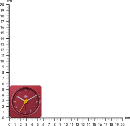 Braun Classic Travel Analogue Alarm Clock, Compact Size, Quiet Quartz Movement, Crescendo Beep Alarm in Red, Model BC02R.