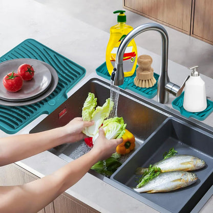 TIKNIK Silicone Dish Drying Mat for Kitchen Counter, Dish Drying Pad, Non-Slip Drain Pad with Built-in Drain, Heat Resistant Stone Drying Mat(40 L x 33 W cm, Grey)