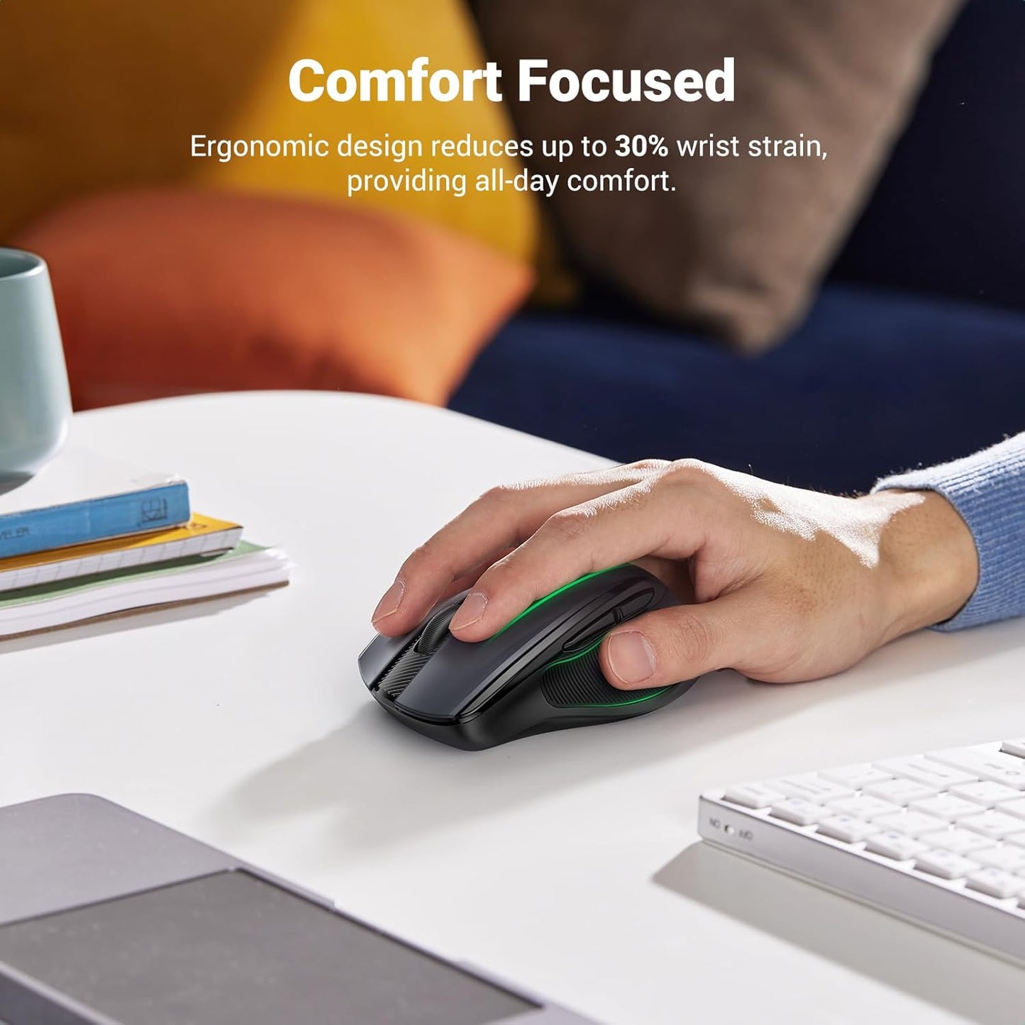 UGREEN Wireless and Ergonomic Mouse, 2.4G with 49Ft Connection, 4000 DPI 6 Buttons Auto-Sleep Mode, Compatible with Laptop PC Mac Computer Chromebook MacBook, Dark Grey