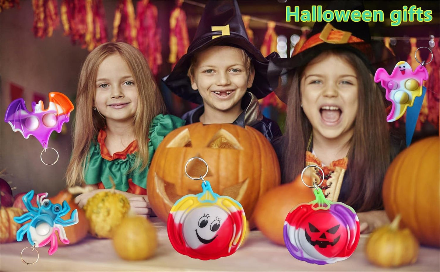 HOZKEAP 30 Packs Bulk Halloween ghost pumpkin spider bat Fidget Bubble Mini Pop Keychain，Halloween Party Favors Small Birthday Supplies and Student Prizes