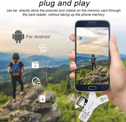 SD Card Reader for iPhone/ipad/Android/Mac/Computer/Camera,4 in1 Micro SD Card Reader Trail Camera Viewer, Portable Memory Card Reader SD Card Adapter for SD and TF Cards(White) (White)