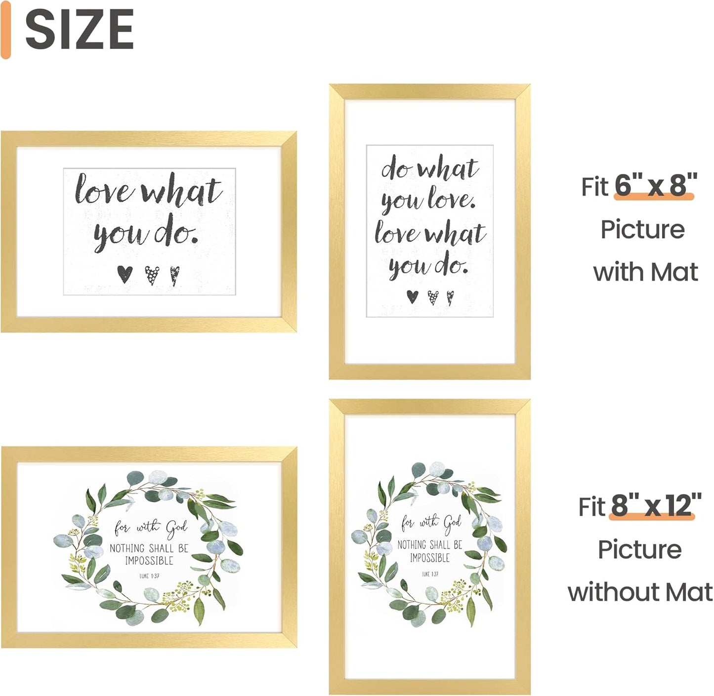 upsimples 11x14 Picture Frame, Display Pictures 8x10 with Mat or 11x14 Without Mat, Wall Hanging Photo Frames, Black