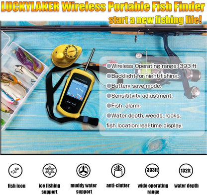 LUCKYLAKER Sensor Transducer Fish Finder Portable Sonar Handheld Depth Finder Kayak LCD Display Fish Finder Wireless Castable