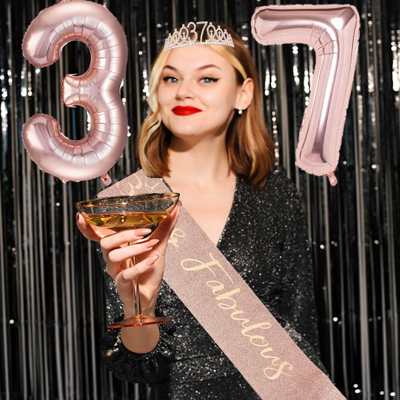 8pcs 40th Birthday Decorations gifts for Women, Including 40th Happy Birthday Cake Topper, Queen Sash with Pearl Pin, Sweet Rhinestone Tiara Crown for Women, Number Candles and Balloons (Rose Gold)