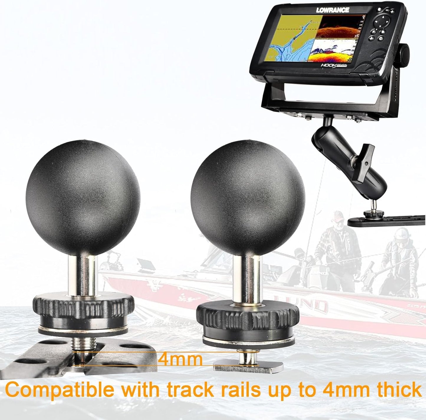 VAUBORTTI Aluminum Fish Finder Mount, C-Size 1.5" Ball,T-Bolt Track Ball for Rail Tracks,Compatible with Lowrance, Garmin, Humminbird, Raymarine