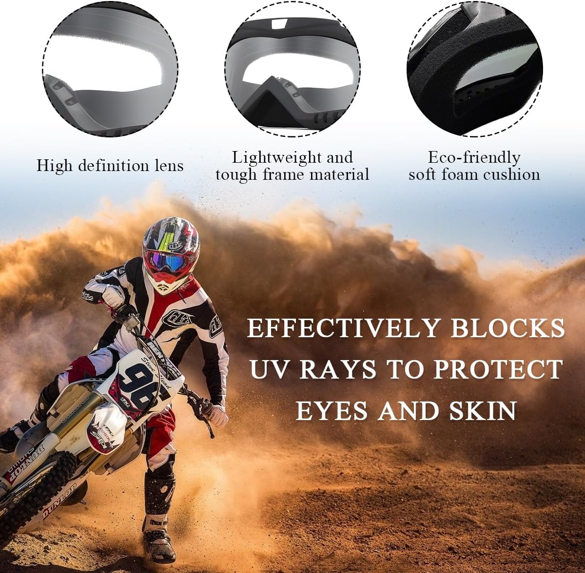 Dirt Bike Goggles, Windproof ATV Off-Road Goggle, Wide Vision Riding Motorcycle Goggles, Motorcycle Accessories
