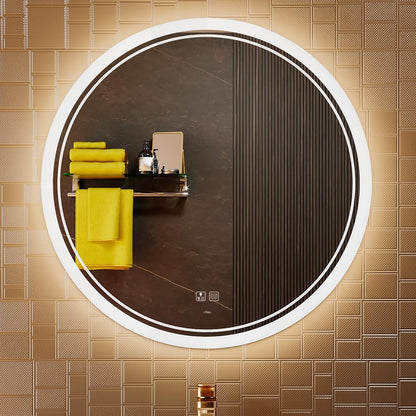KWW Round Mirror Bathroom LED Lighted Mirror, Illuminated Dimmable Anti-Fog Wall-Mounted Makeup Vanity Mirror with Lights (24L x 24W inches)
