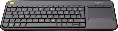 Logitech K400 Plus Wireless Touch TV Keyboard With Easy Media Control and Built-in Touchpad, HTPC Keyboard for PC-connected TV, Windows, Android, Chrome OS, Laptop, Tablet - Black