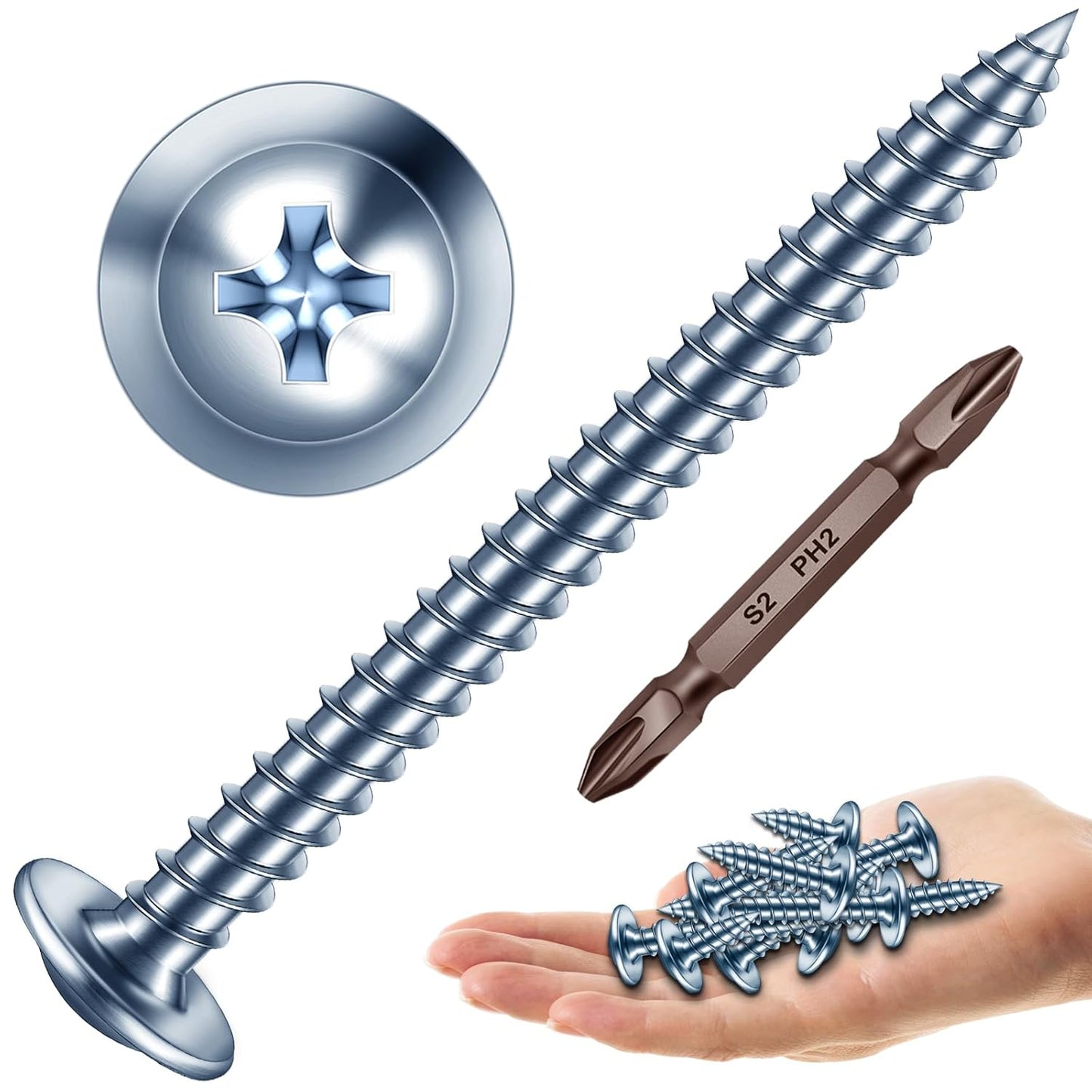150Pcs #8 × 2" Black Screws for Wood, Phillips Truss Head Wood Screws, Quick Metal Self Tapping, Zinc Plated Steel, Truss Head Screws by Mywish