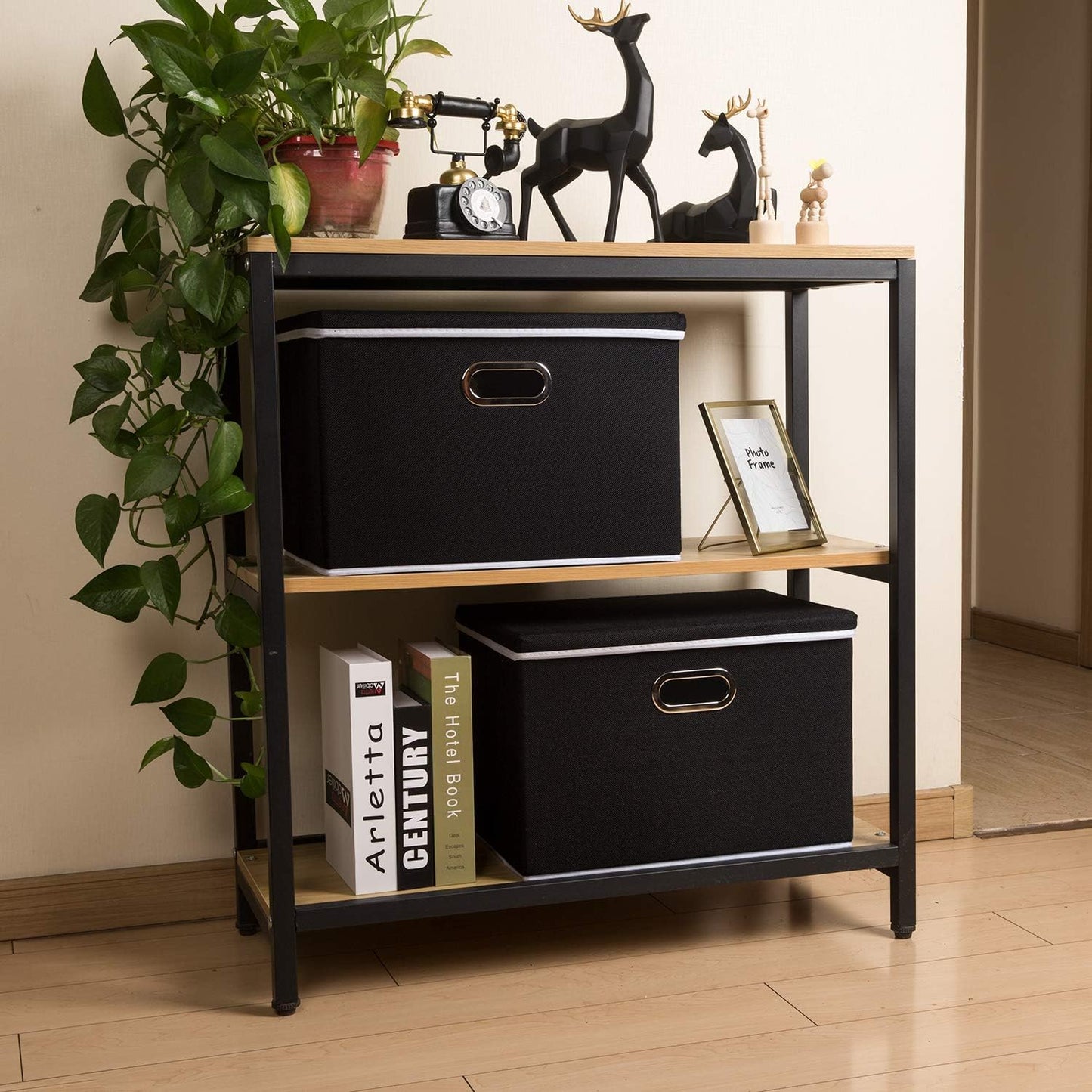 PRANDOM Large Foldable Storage Bin with Lid [1-Pack] Linen Fabric Decorative Storage Box Organizer Containers Basket Cube with Handles Divider for Bedroom Closet Office Living Room (17.7x11.8x11.8")