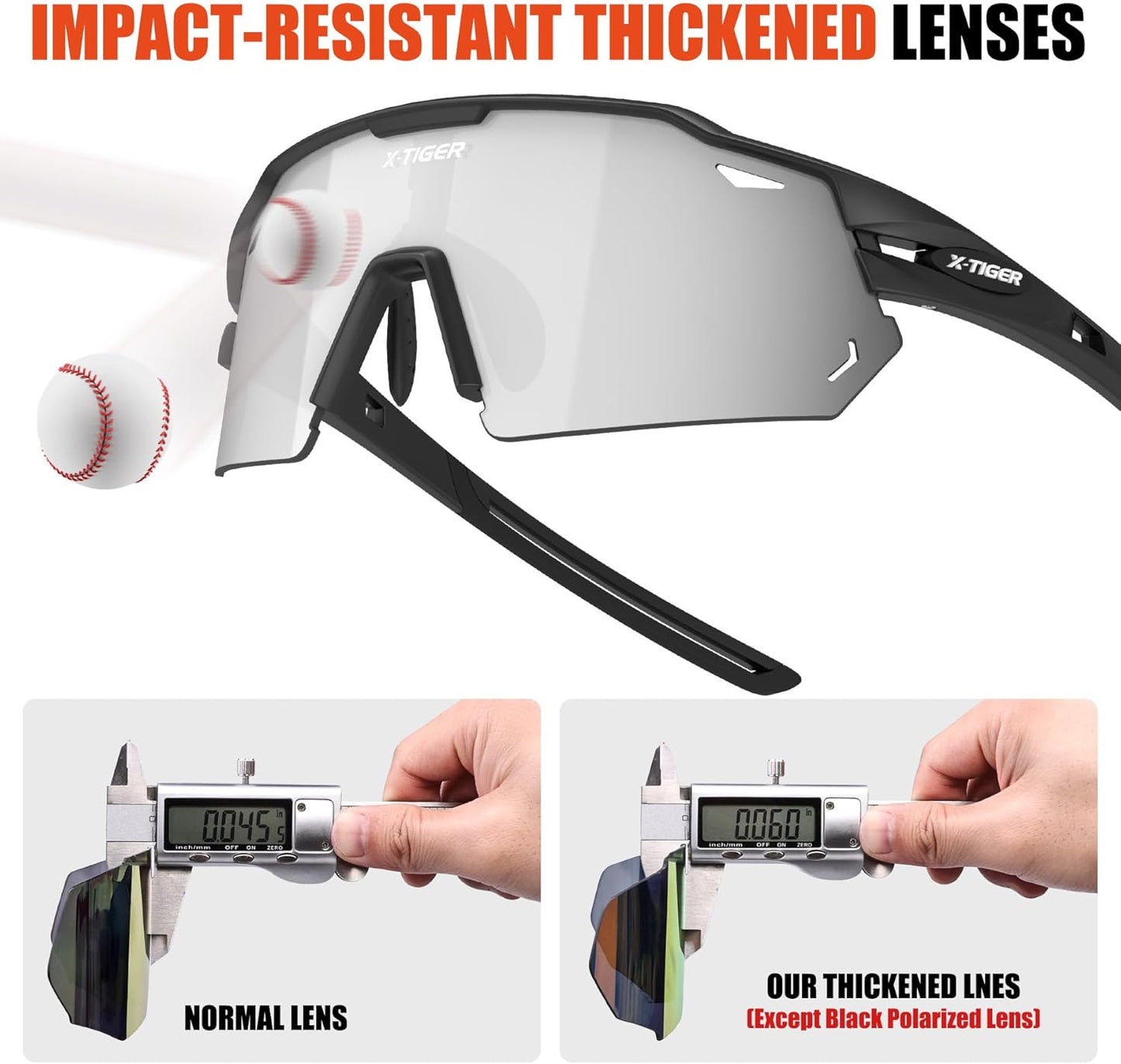 X-TIGER Polarized Cycling Glasses with 5 Interchangeable Lenses,MTB Biking Baseball Running Sports Sunglasses for Men Women