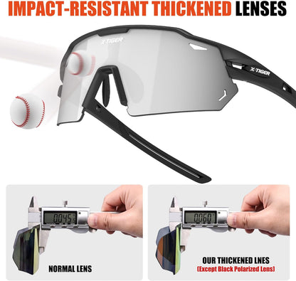 X-TIGER Polarized Cycling Glasses with 5 Interchangeable Lenses,MTB Biking Baseball Running Sports Sunglasses for Men Women
