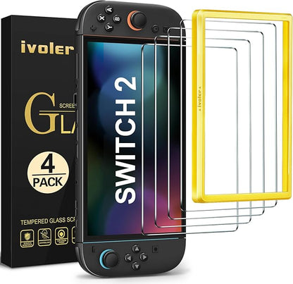 ivoler 4-Pack Screen Protector Tempered Glass for Nintendo Switch 2 Model 2025 with [Alignment Frame] Accessories Transparent HD Clear Anti-Scratch Screen Protector for Nintendo Switch 2, 7.9-Inch