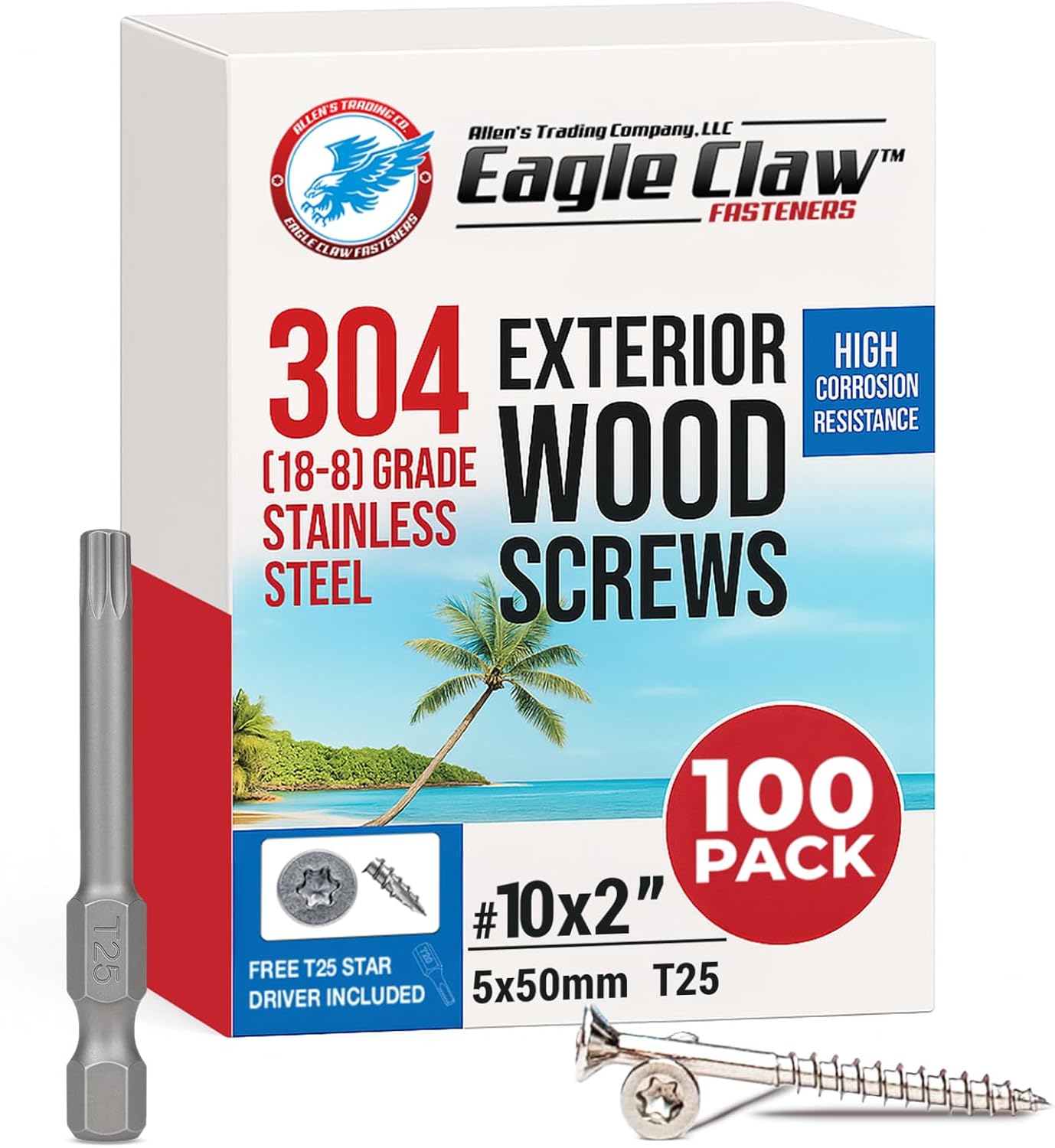 #10 x 3 Inch Stainless Steel Deck Screws 350 Pieces | T25 Star Torx Drive Flat Head | 304 Grade Stainless Steel Wood Screws High Corrosion Resistance by Allen's Trading Co. Eagle Claw Fasteners