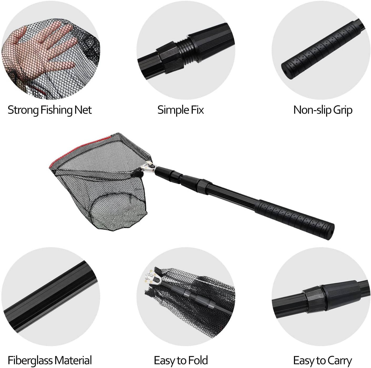 SAN LIKE Fishing Net Telescopic Landing Nets Folding Rubber Fish Net Rubber Coated Landing Net with Adjustable Sturdy Pole Handle for Saltwater Freshwater Bass Trout Fishing Easy Catch & Release