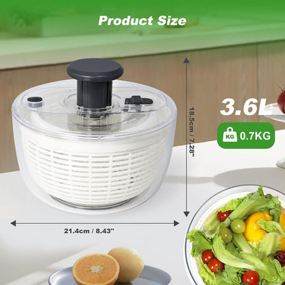 Salad Spinner - 3.6 Litre Non-Slip Vegetable & Fruit Washer/Dryer for Households, Easy-Clean Kitchen Gadget for Greens, Herbs & Vegetables