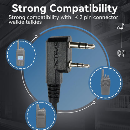 Retevis Walkie Talkie Earpiece with Mic, Volume Control, 2 Pin, for RetevisRT21 RT68H H777H H777, Compatible with Baofeng BF-888S Kenwood Walkie Talkies, Two Way Radio Earpiece(10 Pack)
