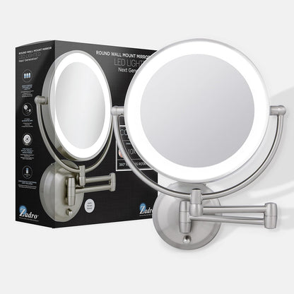 Zadro LED Wall Mount Makeup Mirror with Magnification, 360° Rotation, 48 cm Extension (37cm x 28cm | 5X/1X | Satin Nickel)