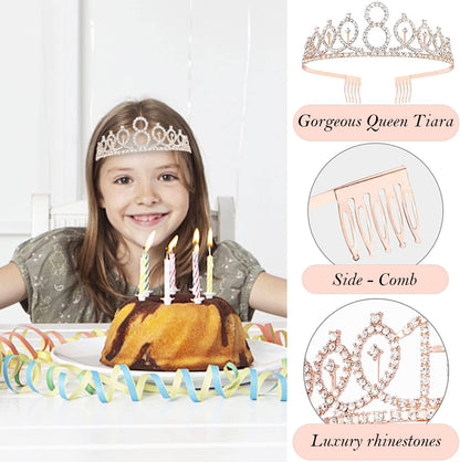 8pcs 40th Birthday Decorations gifts for Women, Including 40th Happy Birthday Cake Topper, Queen Sash with Pearl Pin, Sweet Rhinestone Tiara Crown for Women, Number Candles and Balloons (Rose Gold)