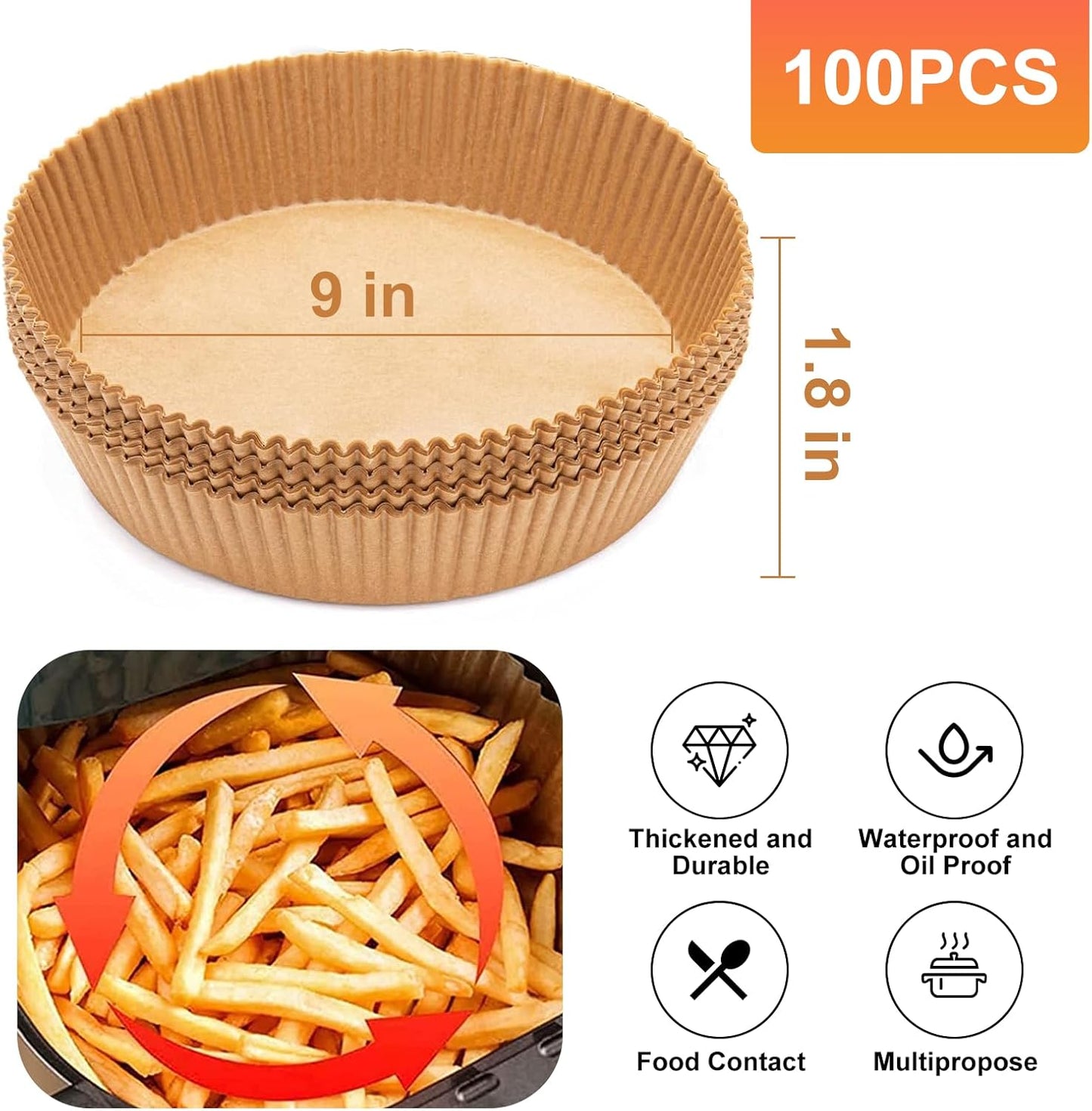 Air Fryer Liners,100Pcs 8.6" Square Air Fryer Parchment Paper Liners for 3 to 8 QT Baskets, Non-Stick & Oil Proof and Food Grade Baking Alternative to Foil for Easy Cleanup