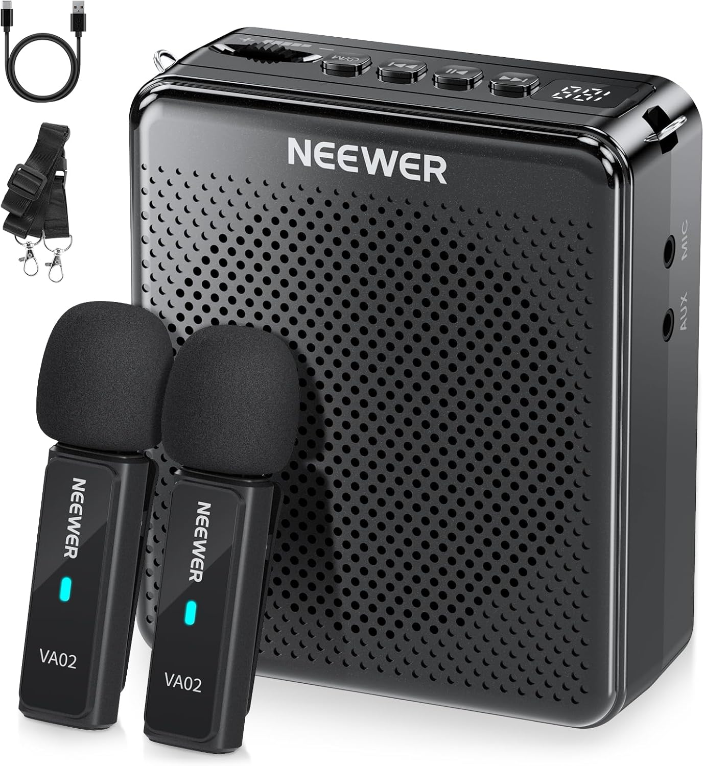 NEEWER VA01 Voice Amplifier with Wired Headset Microphone, Speaker, Shoulder Strap, AUX Output, USB C Rechargeable Portable Sound Amplifier with Mic 14Hrs Battery for Teachers, Trainers, Tour Guides