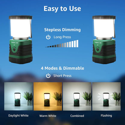 Lepro Rechargeable LED Camping Lantern, 1000LM Camping Light, 4400mAh Battery, 4 Modes Waterproof Tent Lamp for Emergency, Power Outage, Hurricane Survival Gear, USB Cable Included