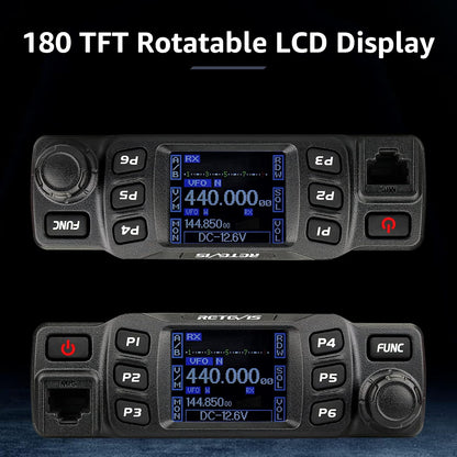 Retevis RT95 Mobile Ham Radio, Dual Band Two Way Radio Long Range, 200 Channels, 180 Rotatable LCD Display, Chirp, VOX, Mini Mobile Transceiver for Cars, Vehicle Driving
