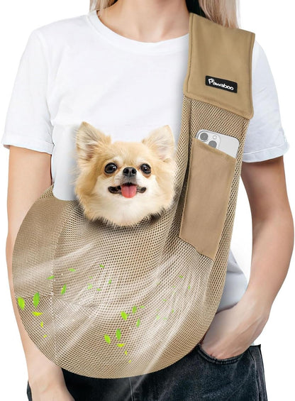 Pawaboo Small Dog Sling Carrier, Reversible Hands Free Dog Sling Carrier for Small Dogs and Cats, Puppy Sling Carrier with Adjustable Strap Buckle & Safety Harness, Puppy Essentials, Grey