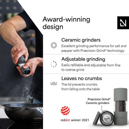 LARS NYSØM Salt and Pepper Grinder Set I Salt and Pepper Mills with Adjustable Ceramic Grinder 2 Pieces I Manual Design Spice Mill Set (Carbon Black)