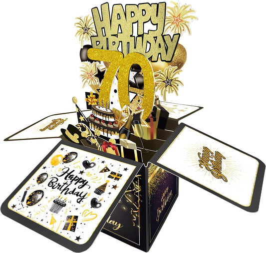 70th Birthday Card, 70th Birthday Decorations for Women Men, Happy Birthday 3D Cards for 70 Year Old Grandpa Grandma, Birthday Gift Box for Mother Dad