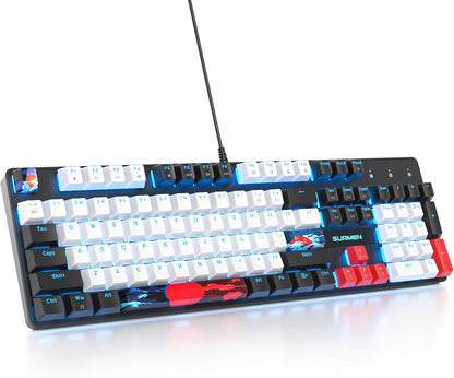 Fogruaden Full Size Mechanical Keyboard, Green Matcha Keyboard, Wired USB 104 Keys RGB Backlit Gaming Keyboard with Number Pad, Red Switches, NKRO Mechanical Keyboard for Windows Laptop PC Gamer