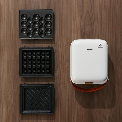 White 3 in 1 timing Sandwich Maker with Non-Stick Plates Indicator Lights and Lock Feature 600W Electric Panini Press, Pizza Pockets, Quesadillas, Waffle Breakfast Grilled Cheese Egg Bacon