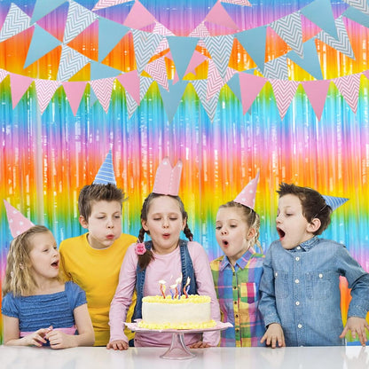 BRAVESHINE Pink Glitter Tinsel Foil Fringe Curtain - 2 Pcs 3.2x8.2 ft Metallic Party Supplies Photo Backdrop for Girl Princess Birthday Unicorn Bachelorette Butterfly Bridal Shower Party Decorations