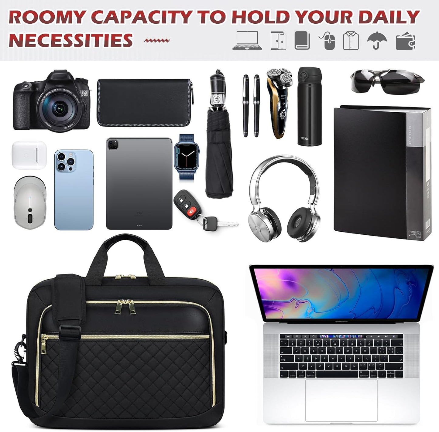Laptop Bag 17 Inch Laptop Briefcase for Women Waterproof Computer Messenger Bag Professional Laptop Case for Business Work - PuriLite