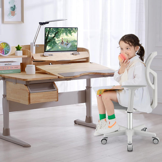 Costzon Kids Desk Chair, Children Study Computer Chair with Adjustable Height, Lumbar Support, Smooth Casters, Swivel Mesh Seat, Ergonomic Kids Task Chair for 4-12, Home, School, Office (Grey)