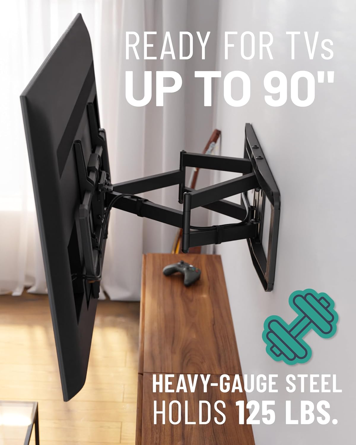 ECHOGEAR MaxMotion TV Wall Mount for Large TVs Up to 90" - Full Motion Has Smooth Swivel, Tilt, & Extension - Universal Design Works with Samsung, Vizio & More - Includes Hardware & Drill Template