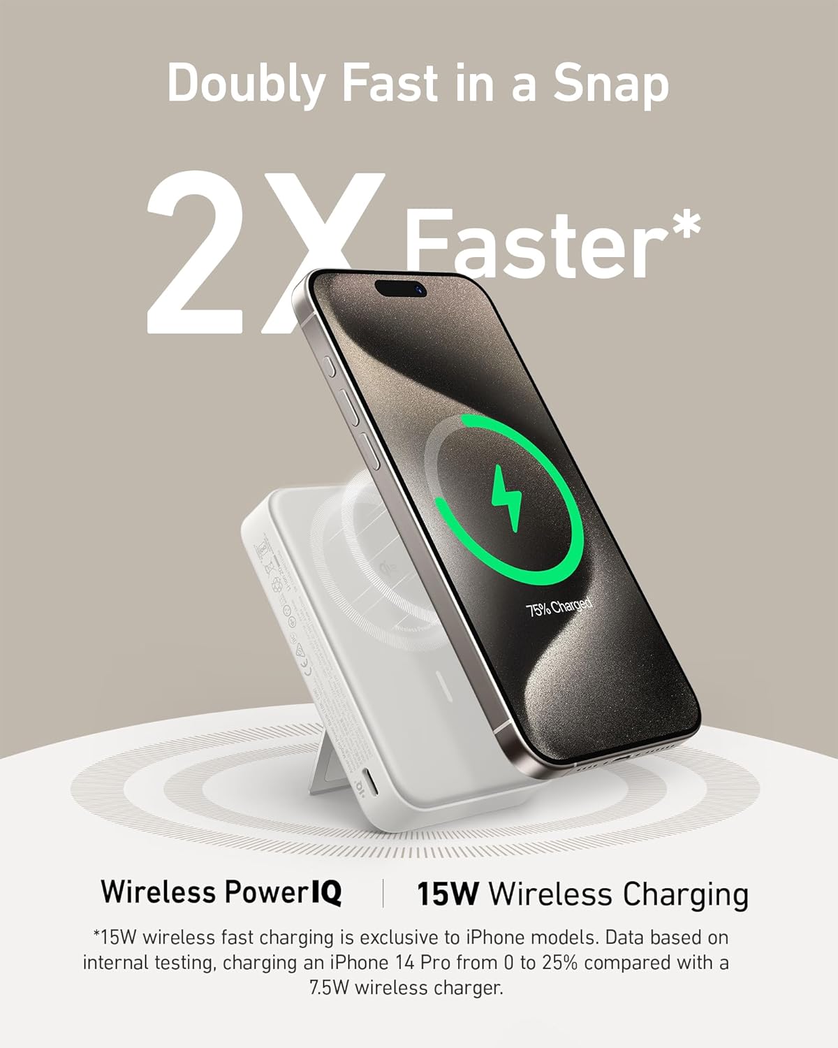 Anker MagGo Power Bank, Qi2 Certified 15W Ultra-Fast MagSafe-Compatible Portable Charger, 10,000mAh Battery Pack with Smart Display and Foldable Stand, for iPhone 15/14/13/12 (USB-C Cable Included)