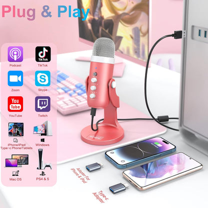 ZealSound USB Microphone,Condenser Phone Computer PC Mic kit,Plug&Play Gaming Microphones for PS 4&5.Mic Gain&Volume Control,Echo &Mute Button for Vocal,Record,Streaming,Discord YouTube Podcast on Mac