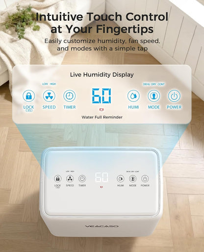 VEAGASO 30 Pints Dehumidifiers for Basements, 2500 Sq.Ft Dehumidifier for Bedroom Bathroom, Portable Dehumidifier with Continuous Drain Hose, Auto Defrost System, Quiet Design