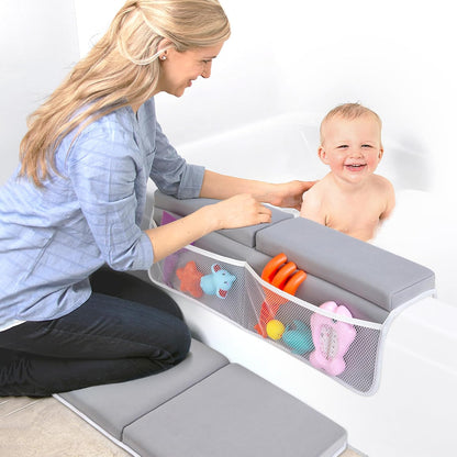 Beiens Baby Bath Kneeler and Elbow Rest Pad Set, 1.5-Inch Thick Memory Foam Quick-dry Non-slip Bathtub Kneeling Pad with 6 Suction Cups and 4 Toy Organizer Pockets for Bathing Babies and Toddlers