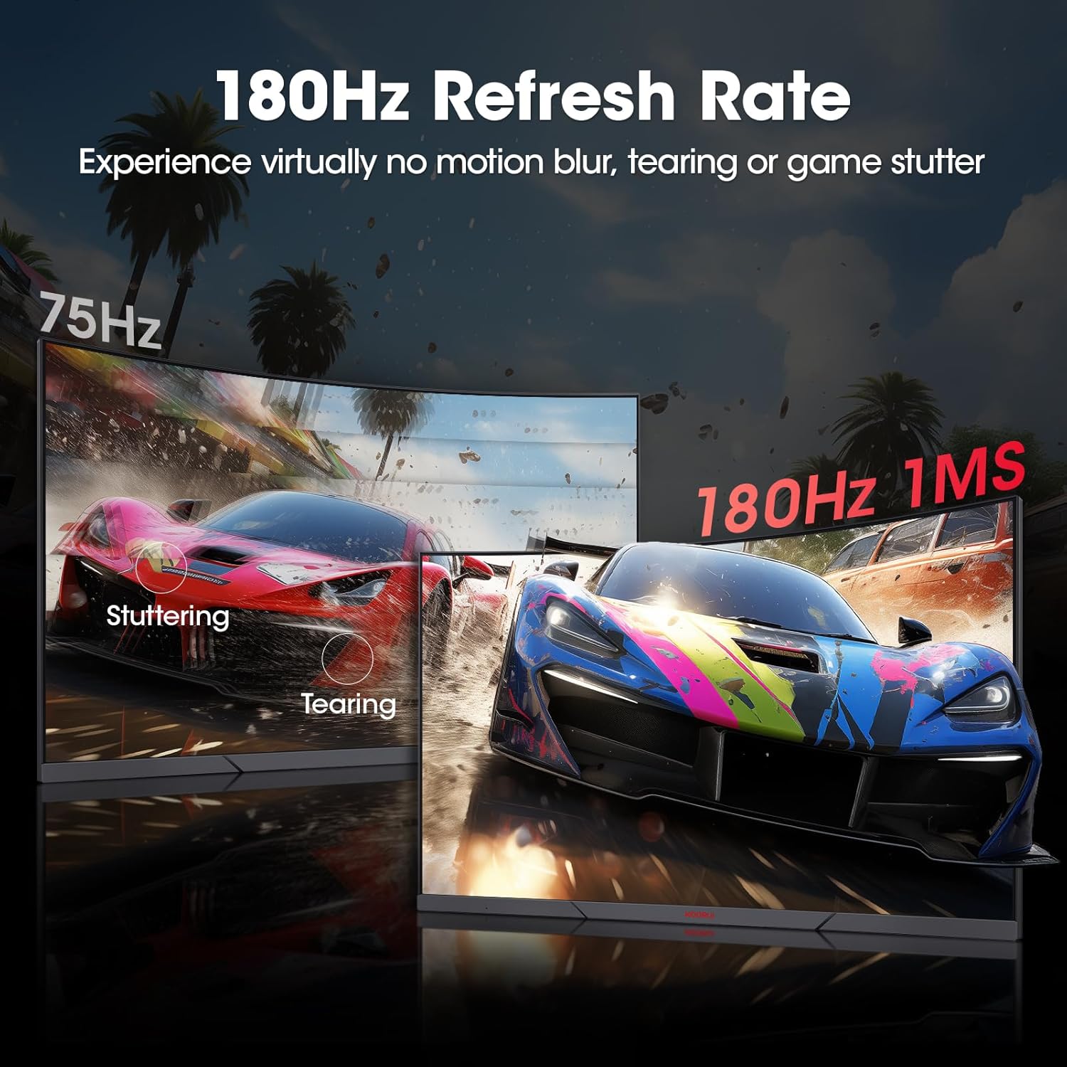 KOORUI Curved 27 Inch Gaming Monitor, Full HD 1080p R1500 180Hz VA Curved Monitors, 99% sRGB, Built-in AdaptiveSync, 1 x Display Port 1.2 & 2 x HDMI 2.0, Eye Care, VESA Compatible, Black 27E6CA - PuriLite