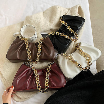 JOLLQUE Shoulder Bag for Women,Small Leather Handbag Purse,Gold Chain Evening Clutch