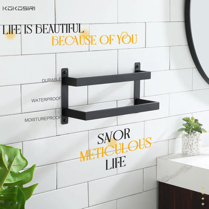 KOKOSIRI Towel Bars Black Bath Towel Holders 20 Inches Bathroom 2-Tiers Ladder Towel Rails Wall Mounted Towels Shelves Rack Stainless Steel, B5008BK-L20