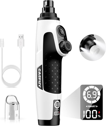 Casfuy Smart 6 Speed Dog Nail Grinder - Pet Nail Grinder with 2 LED Lights Super Quiet Rechargeable Electric Dog Nail Trimmer File Toenail Grinder for Large Medium Small Dogs (Red)