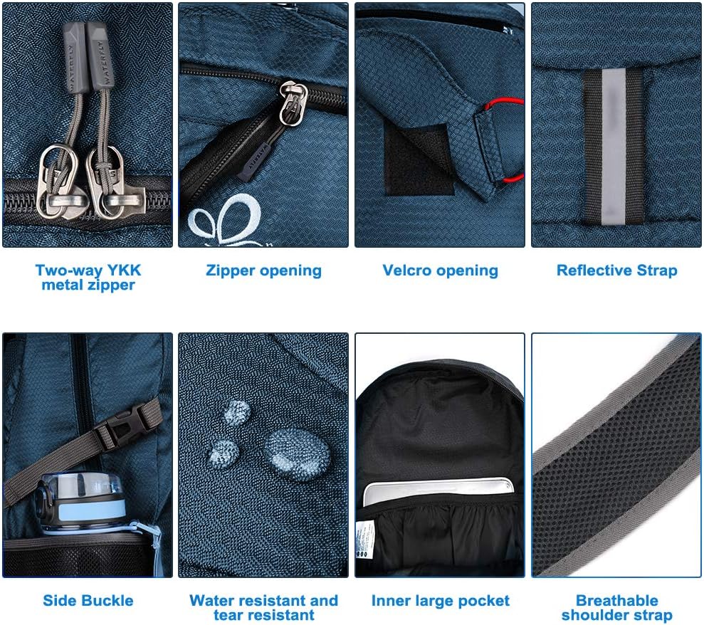 WATERFLY Hiking Backpack 20L Foldable Travel Backpack Lightweight Hiking Daypack for Outdoor Cycling Camping