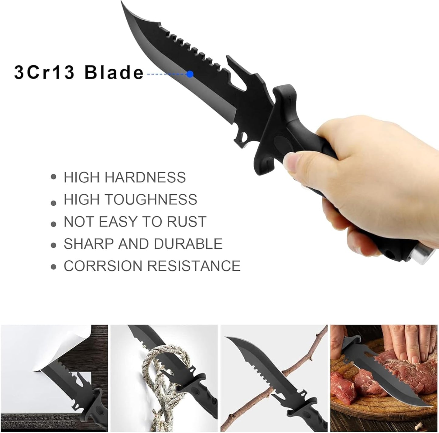 CLYZSTU Hunting Knife,Fixed-Blade Hunting Knives Multifunctional Survival Knife,5.7 Inch Blade Strong and Sharp Stainless Steel with Nylon Sheath For Outdoor Hunting Camping Fishing Hiking Self Defenses Field Survival S006B