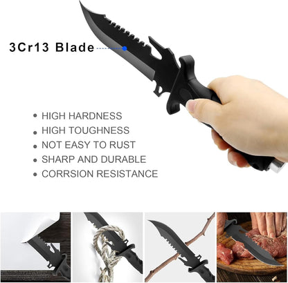 CLYZSTU Hunting Knife,Fixed-Blade Hunting Knives Multifunctional Survival Knife,5.7 Inch Blade Strong and Sharp Stainless Steel with Nylon Sheath For Outdoor Hunting Camping Fishing Hiking Self Defenses Field Survival S006B